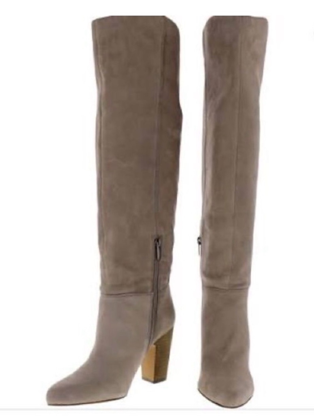 Vince Camuto Taupe Corrine Soft Grain Leather OTK Block Heel Boots Size 9.5